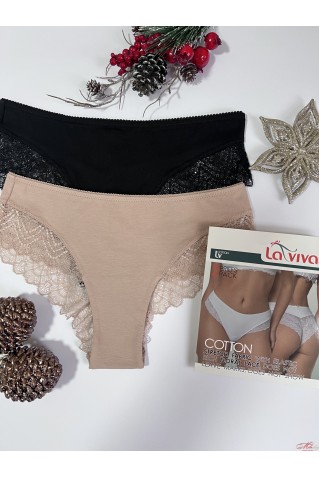 Трусики бразиліана з бавовни та мережива La Vivas 20347